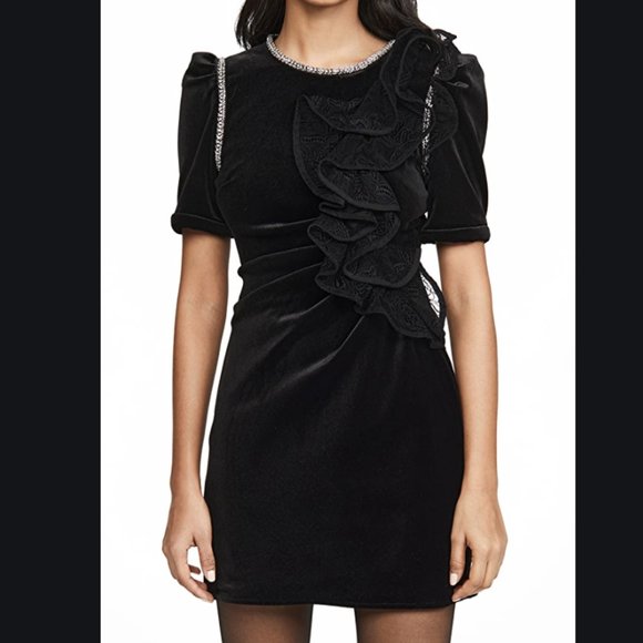 Self Portrait Velvet Ruffle Mini Dress - Picture 1 of 5